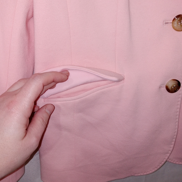 Talbots Petite Aberdeen Pique Knit Pink Lined 2-Button Blazer Size 10P - Picture 4 of 14